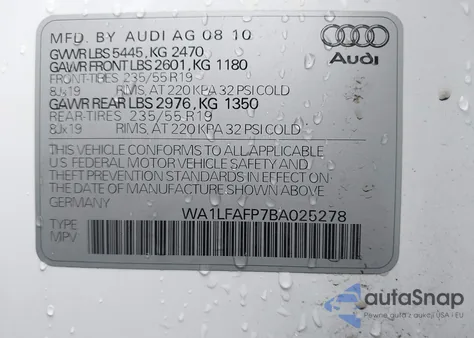 2011 Audi Q5 2.0T Premium из США, поврежденный, VIN WA1LFAFP7BA025278